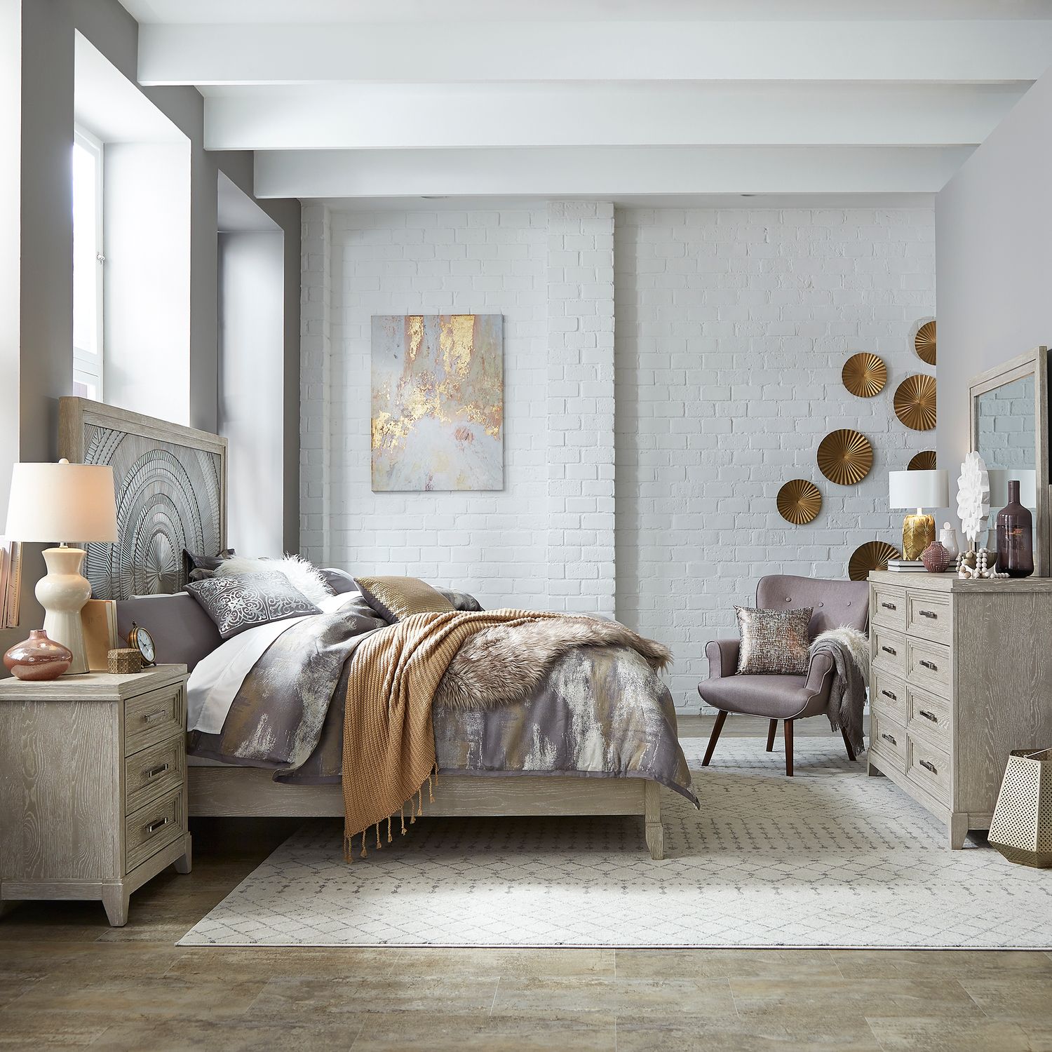 Belmar King Panel Bed, Dresser & Mirror, Night Stand