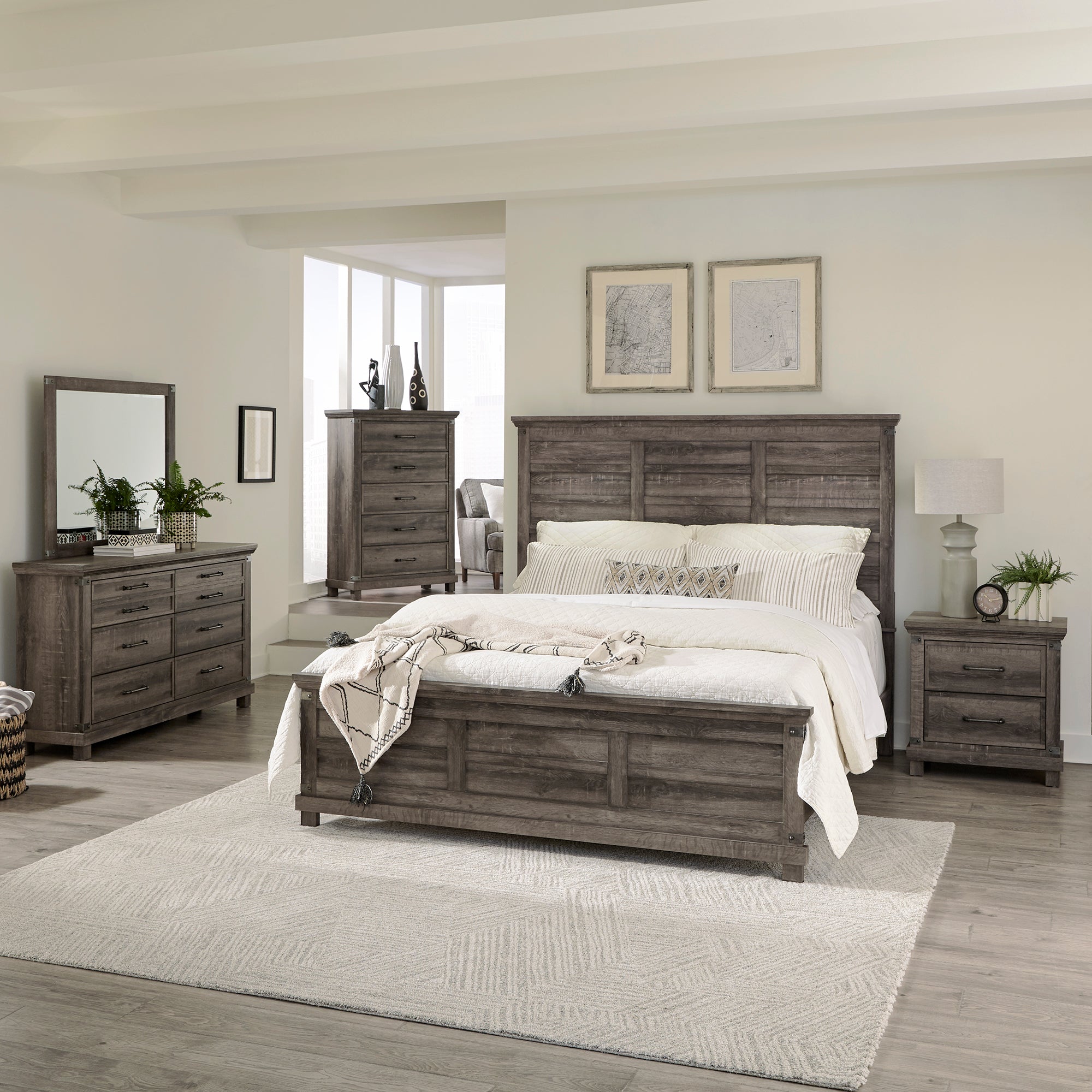 Lakeside Haven 903-BR-OKPBDMCN Opt King Panel Bed, Dresser & Mirror, Chest, Nightstand