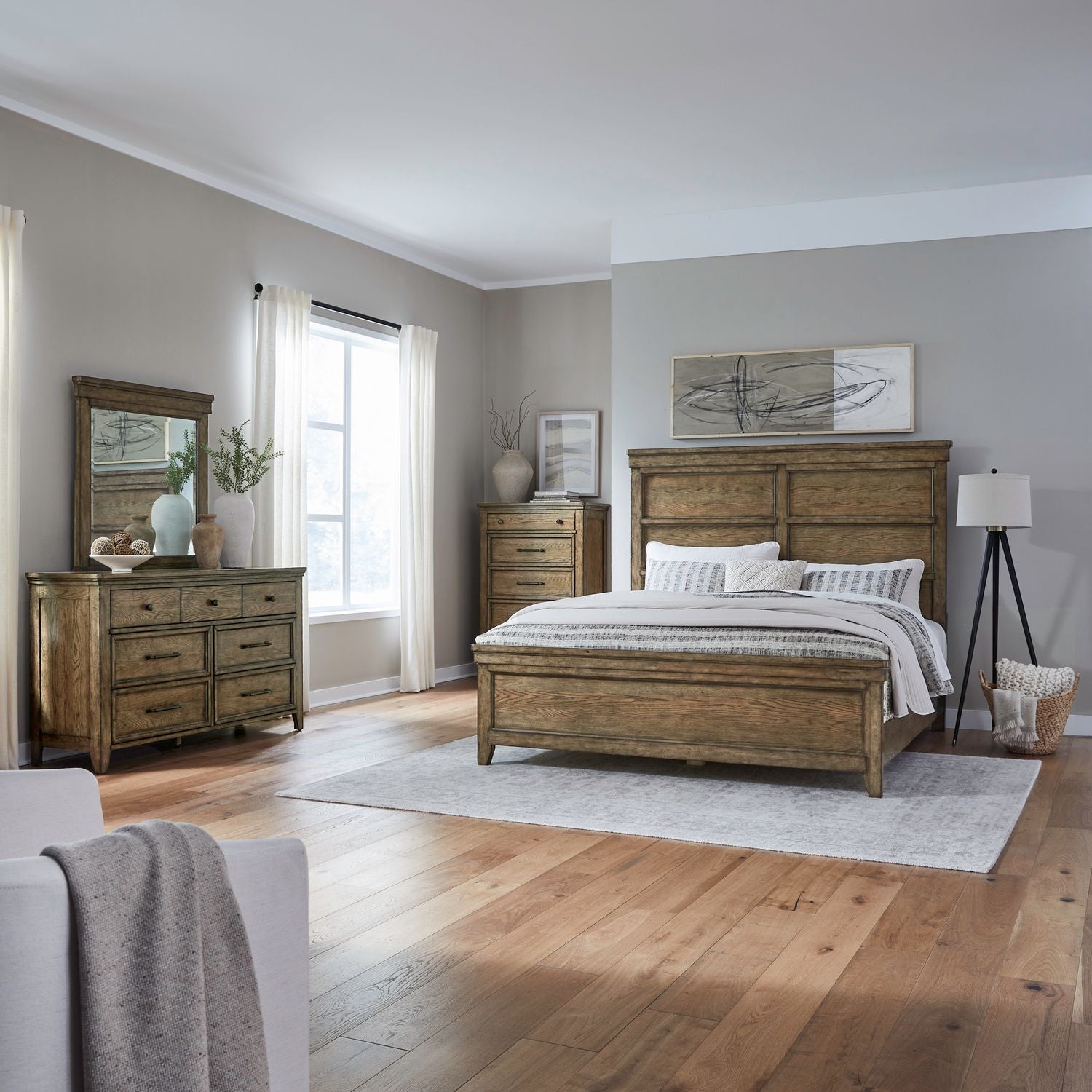 Carolina Park Queen Panel Bed, Dresser & Mirror, Chest