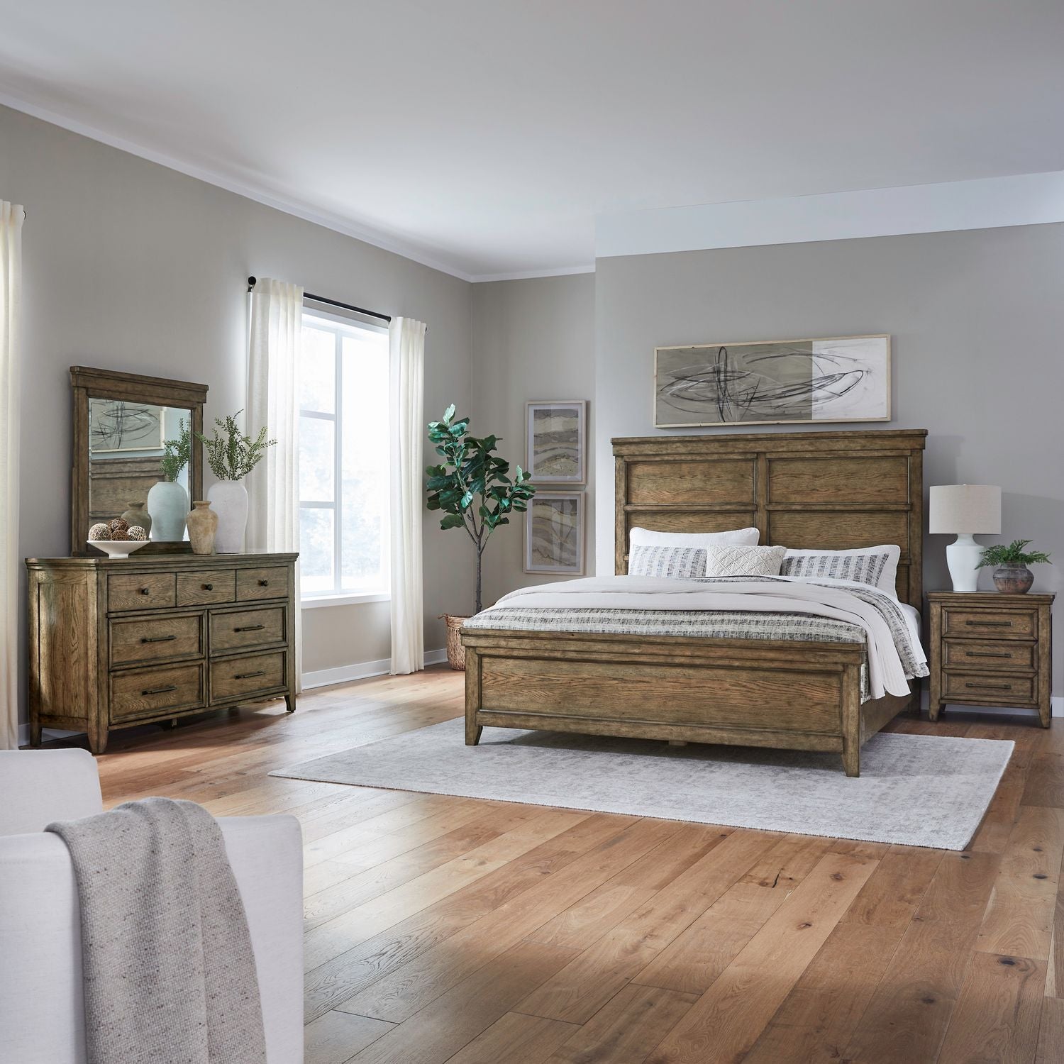 Carolina Park Queen Panel Bed, Dresser & Mirror, Night Stand