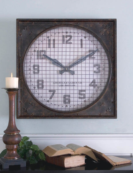 Uttermost Warehouse Wall Clock W/ Grill