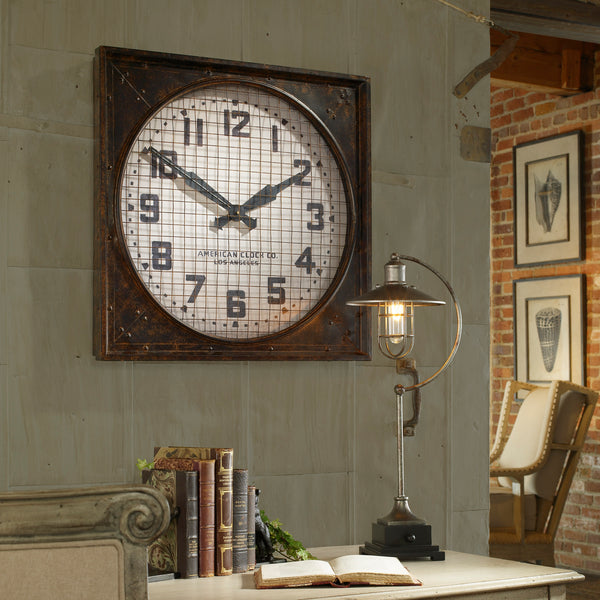 Uttermost Warehouse Wall Clock W/ Grill