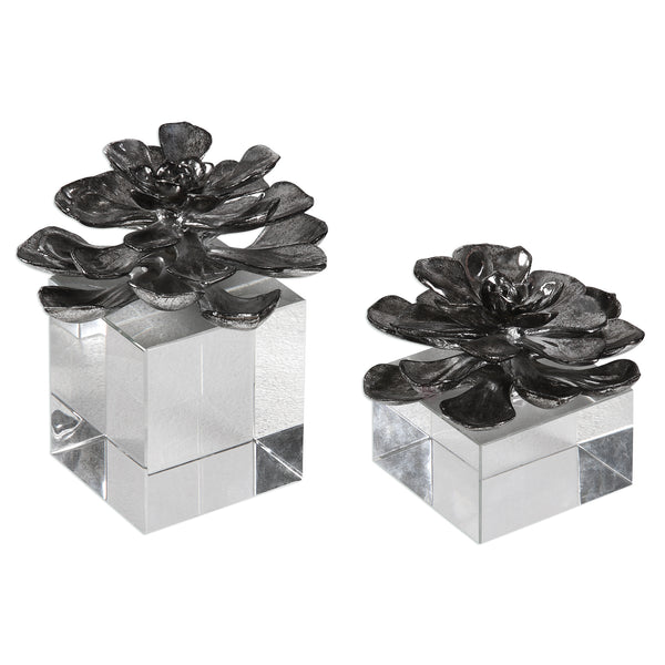 Uttermost Indian Lotus Metallic Silver Flowers S/2