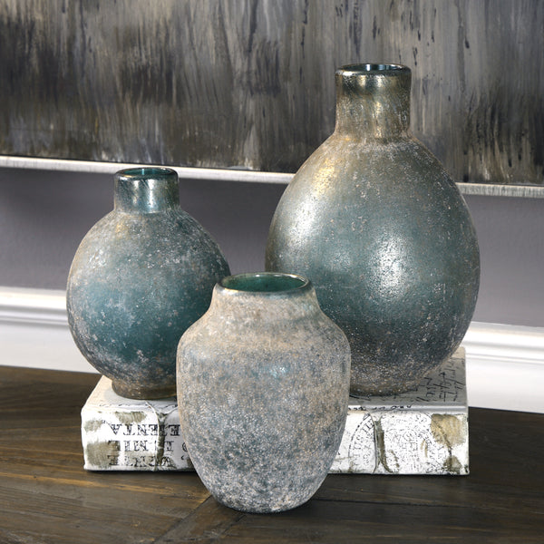 Uttermost Mercede Weathered Blue-Green Vases S/3