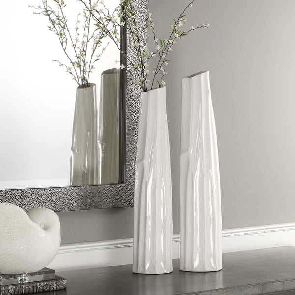 Uttermost Kenley Crackled White Vases S/2