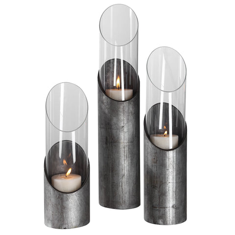 Uttermost Karter Iron & Glass Candleholders Set/3