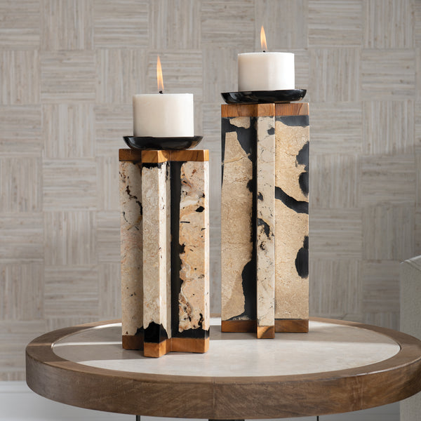 Uttermost Illini Stone Candleholders, S/2