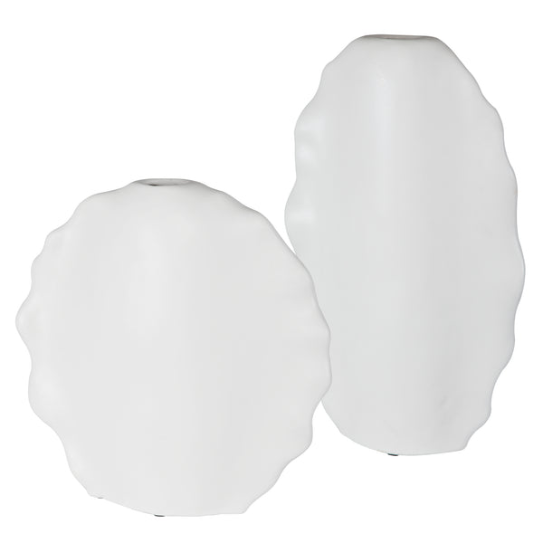 Uttermost Ruffled Feathers Modern White Vases, S/2