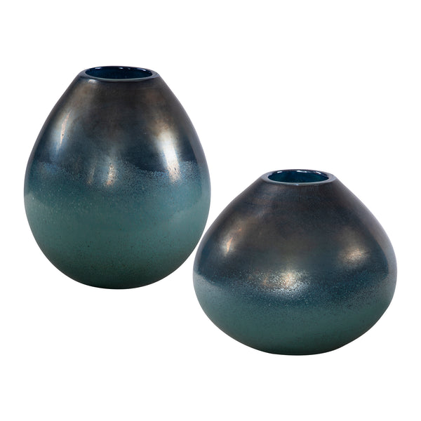 Uttermost Rian Aqua Bronze Vases, S/2