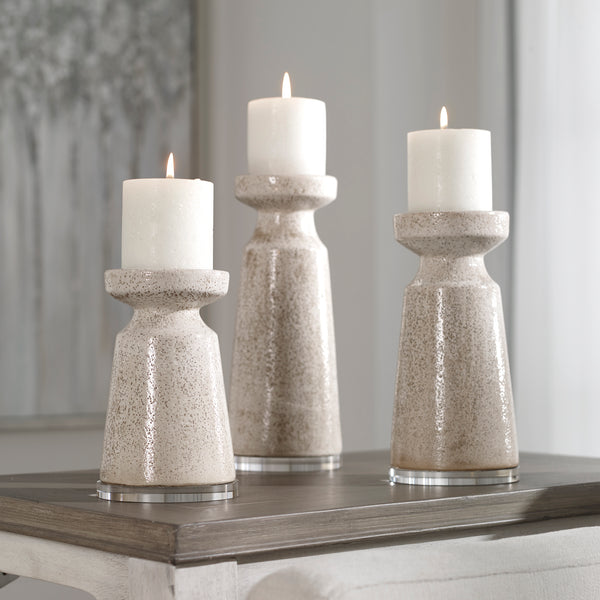 Uttermost Kyan Ceramic Candleholders, S/3