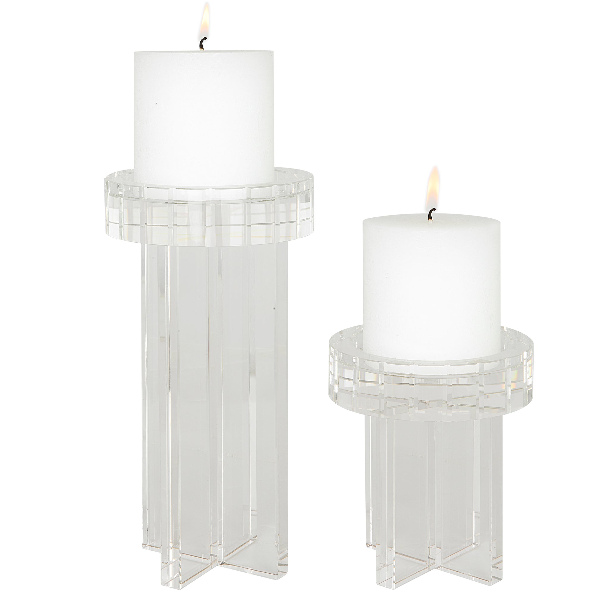 Uttermost Crystal Pillar Candleholders, Set/2