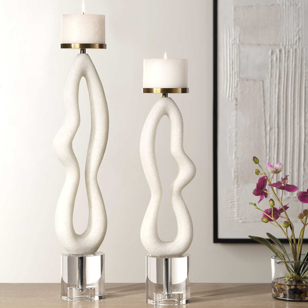 Uttermost Feamelo Ivory Stone Candleholders Set/2