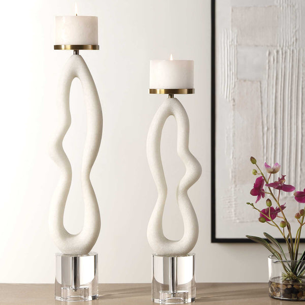 Uttermost Feamelo Ivory Stone Candleholders Set/2