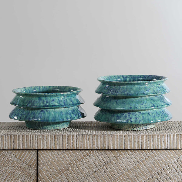 Uttermost ZigZag Blue Green Bowls Set/2
