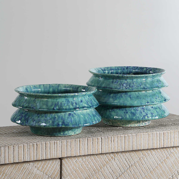 Uttermost ZigZag Blue Green Bowls Set/2