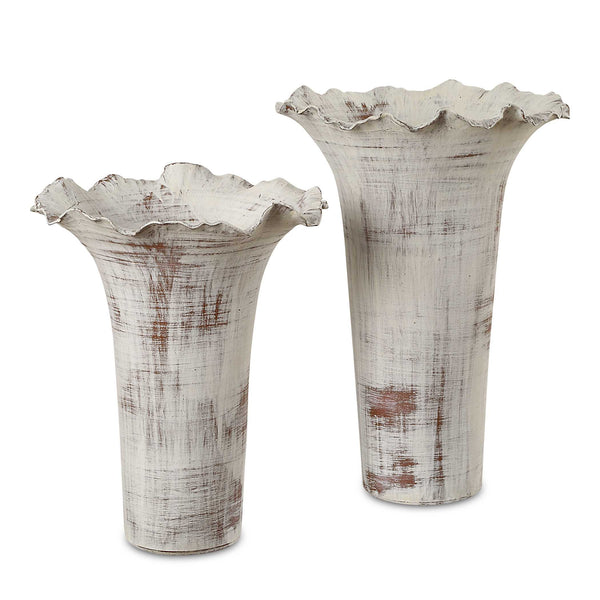 Uttermost Ruffled Petal White Vases Set/2