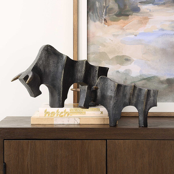 Uttermost Regal Bull Bronze Sculptures Set/2