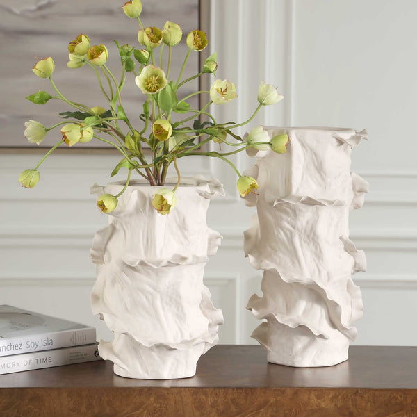 Uttermost Ripple Crest White Vases Set/2
