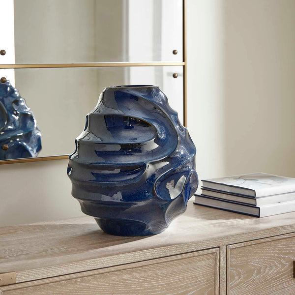 Uttermost Helix Swirl Blue Outdoor Vase