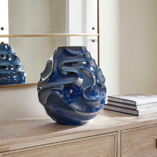 Uttermost Helix Swirl Blue Outdoor Vase