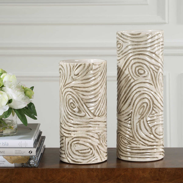 Uttermost Timber Swirl Earth Tone Vases Set/2