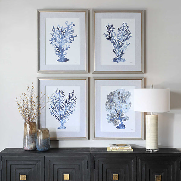 Uttermost Shibori Coral Framed Prints Set/4