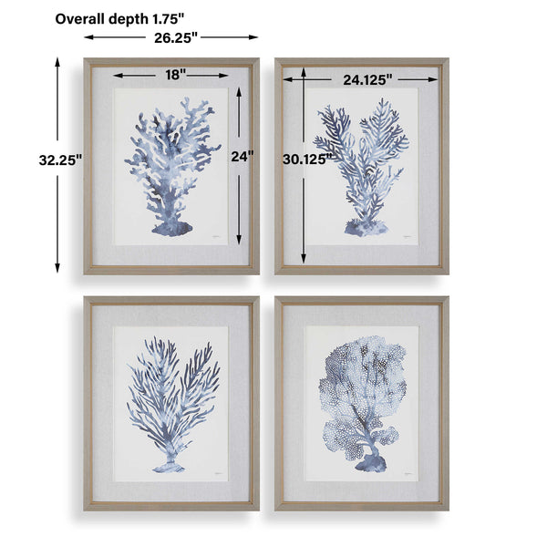 Uttermost Shibori Coral Framed Prints Set/4