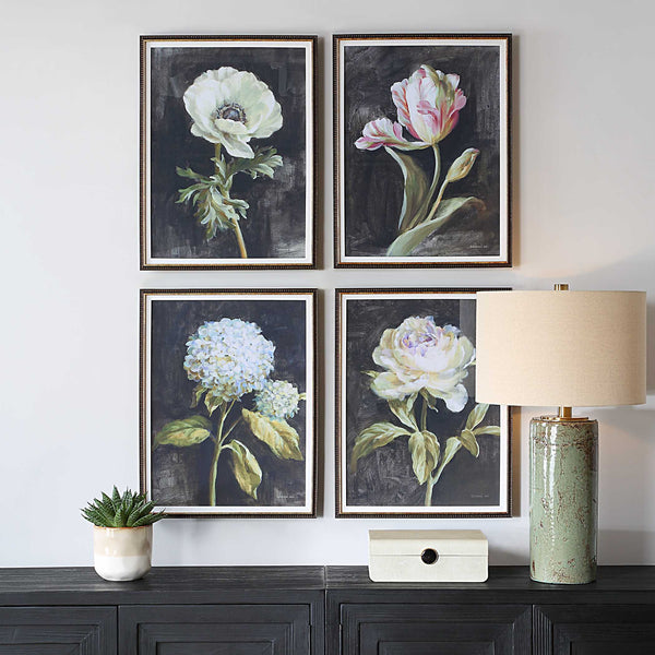Uttermost Florals On Black Framed Prints Set/4