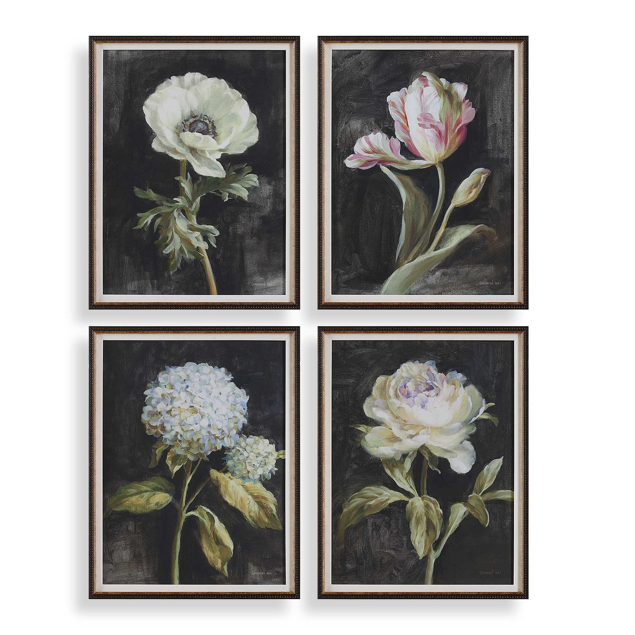 Uttermost Florals On Black Framed Prints Set/4