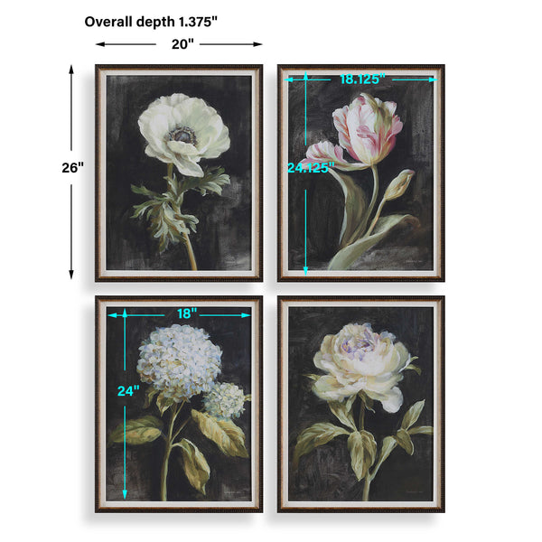 Uttermost Florals On Black Framed Prints Set/4