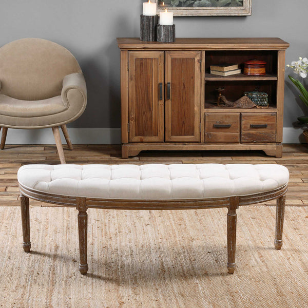 Uttermost Leggett Tufted White Bench