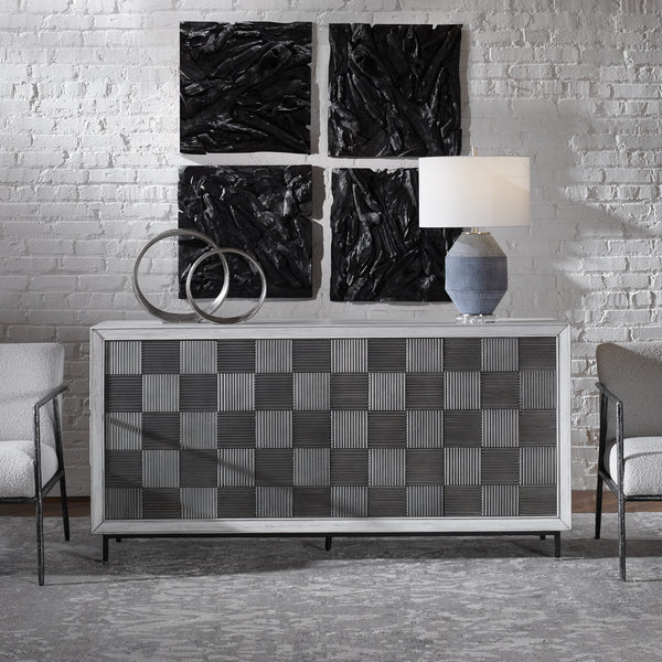 Uttermost Checkerboard 4 Door Gray Cabinet