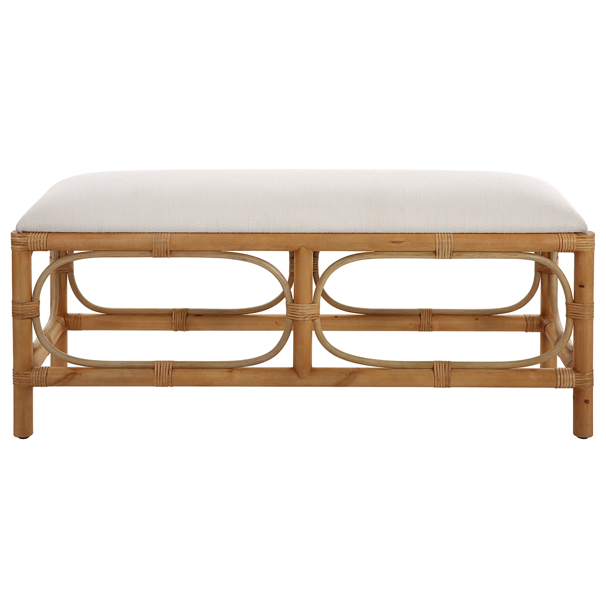 Uttermost Laguna White Fabric Rattan Bench