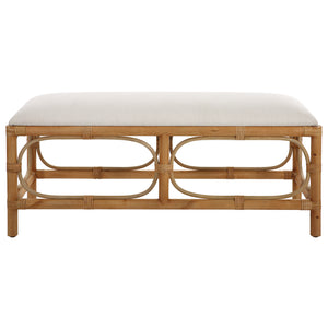 Uttermost Laguna White Fabric Rattan Bench