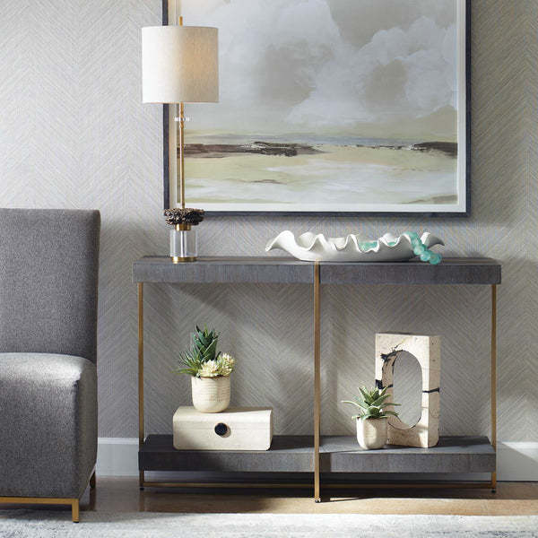 Uttermost Taja Modern Brass / Wood Console Table