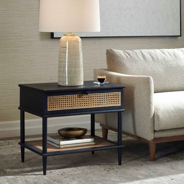 Uttermost Coast Black Rattan Side Table