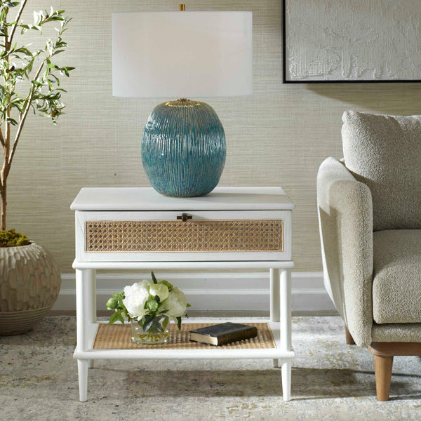 Uttermost Coast White Rattan Side Table