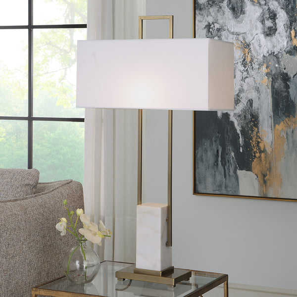 Uttermost Column White Marble Table Lamp