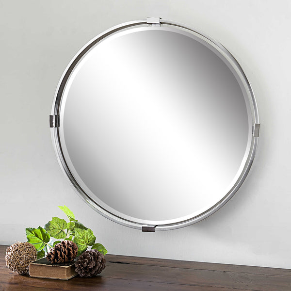 Uttermost Tazlina Brushed Nickel Round Mirror