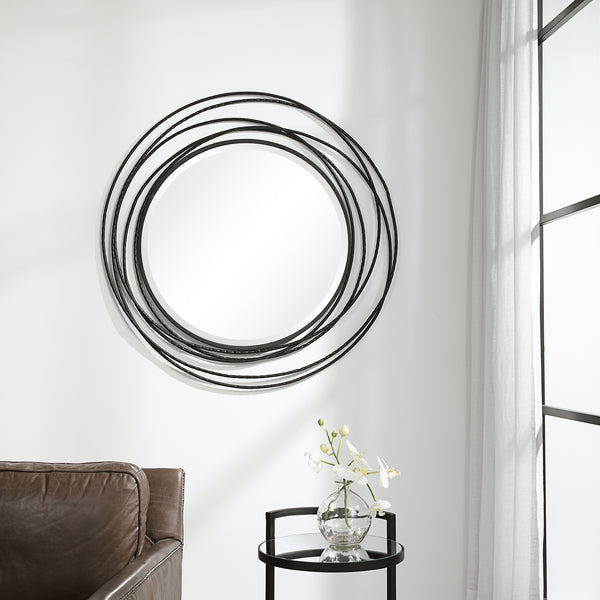 Uttermost Whirlwind Black Round Mirror