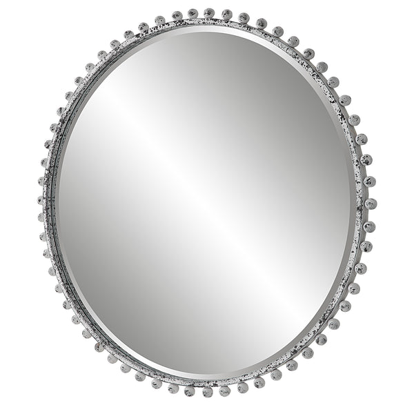 Uttermost Taza Aged White Round Mirror