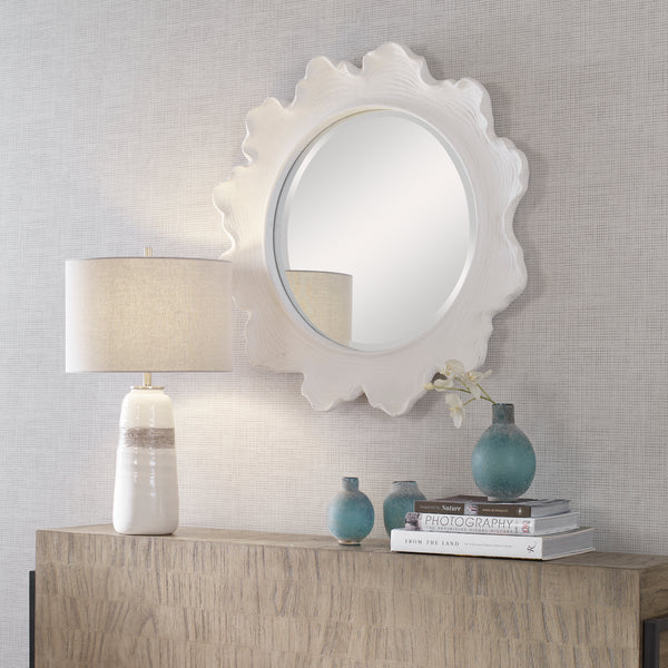 Uttermost Sea Coral White Round Mirror