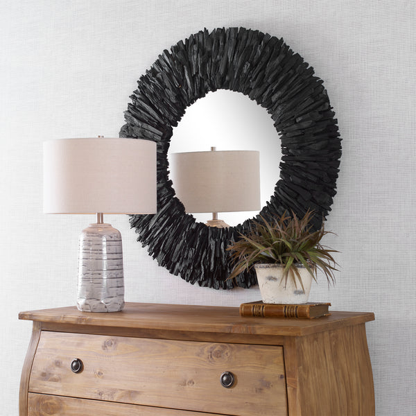 Uttermost Teak Branch Black Round Mirror