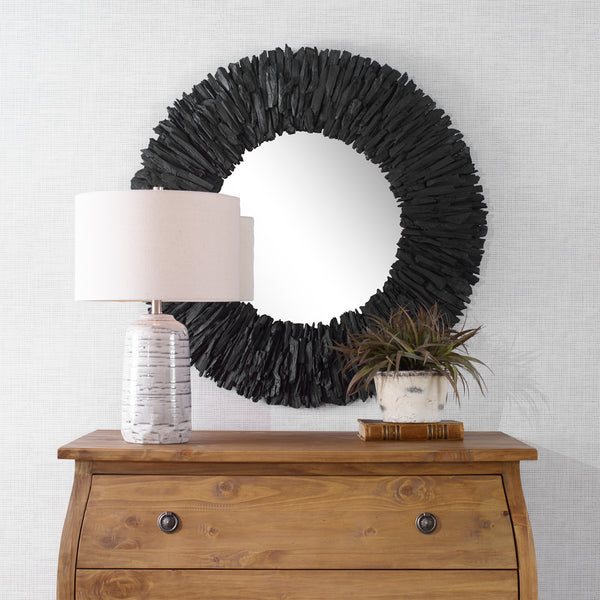 Uttermost Teak Branch Black Round Mirror