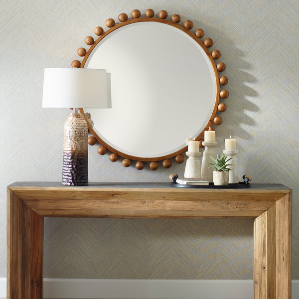 Uttermost Cyra Wood Beaded Round Mirror