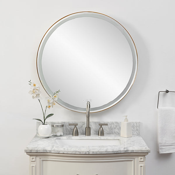 Uttermost Crofton Lighted Brass Round Mirror