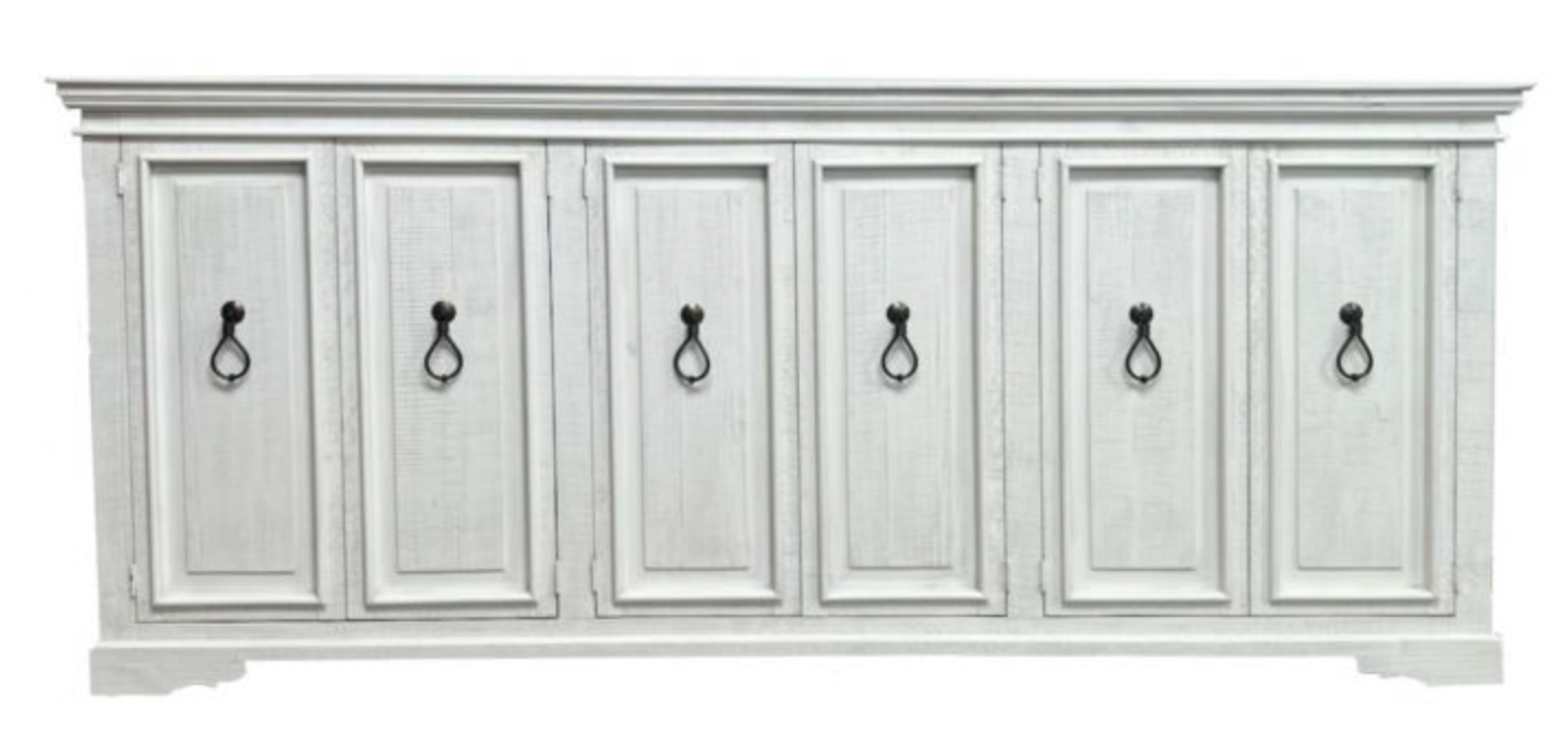 FROSTED WHITE 6 DOOR NARROW MEDIA CONSOLE