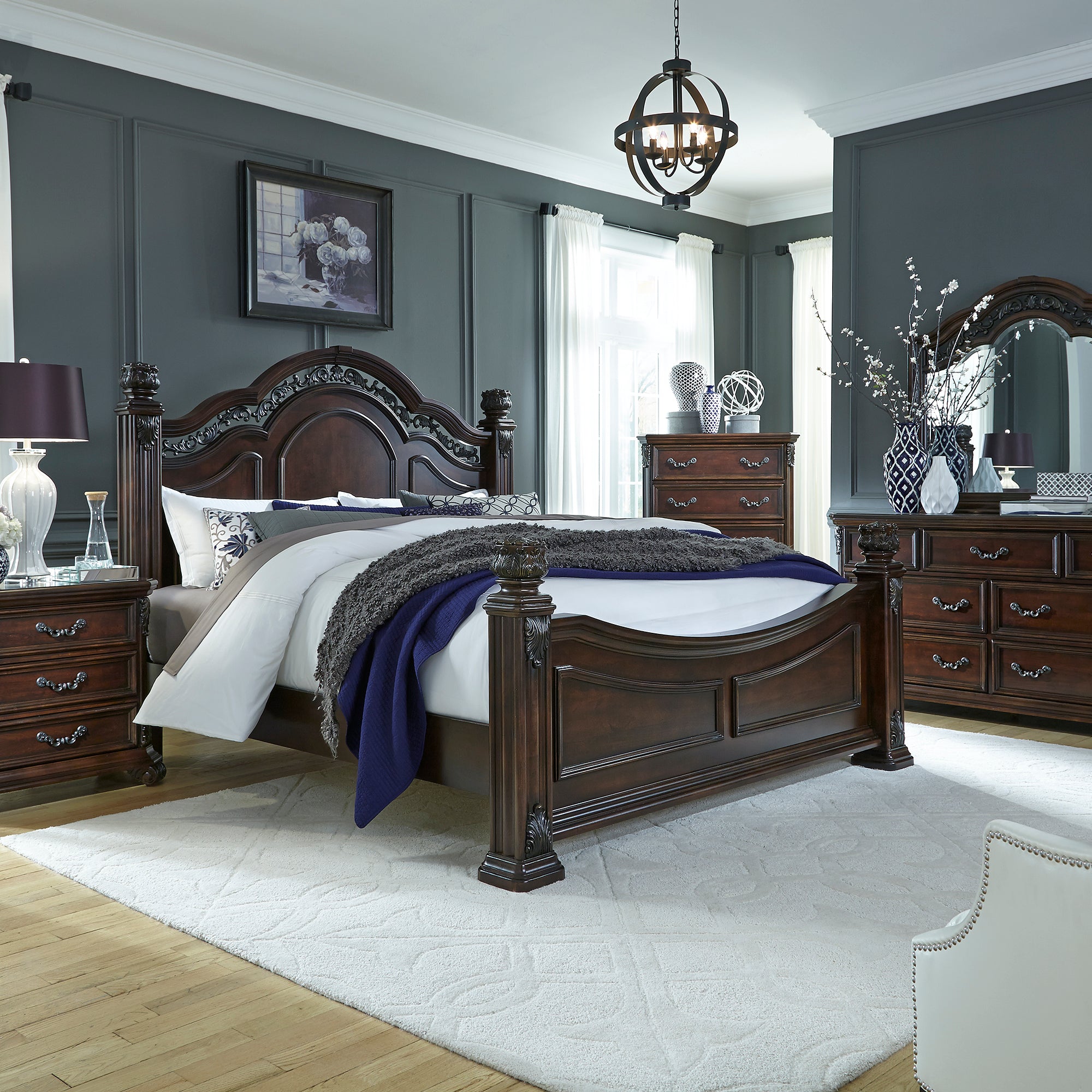 Liberty Furniture 737-BR-QPSDMN Queen Poster Bed, Dresser & Mirror, Night Stand