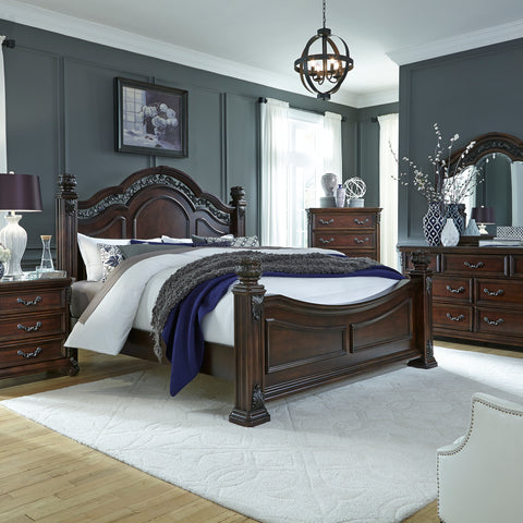 Liberty Furniture 737-BR-KPSDMN King Poster Bed, Dresser & Mirror, Night Stand