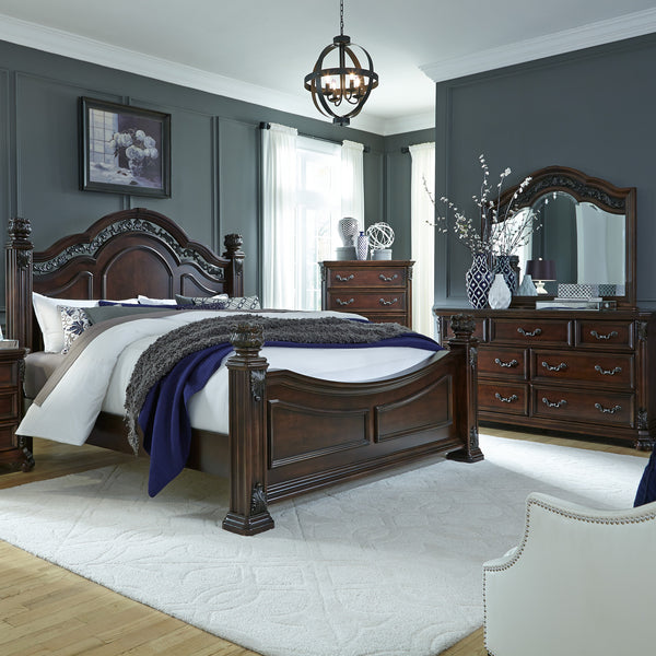 Liberty Furniture 737-BR-KPSDMC King Poster Bed, Dresser & Mirror, Chest